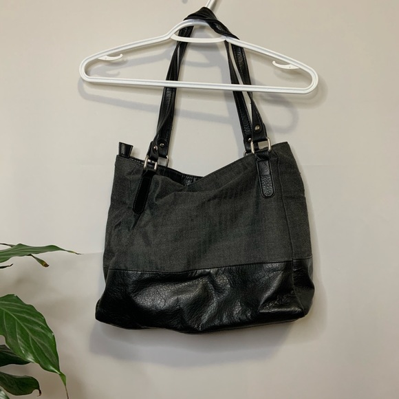Large Grey Purse with Faux Leather Bottom - Picture 2 of 3